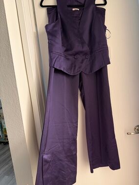 Jason Wu Purple Satin Vest with Matching Wide-Leg Jumpsuit